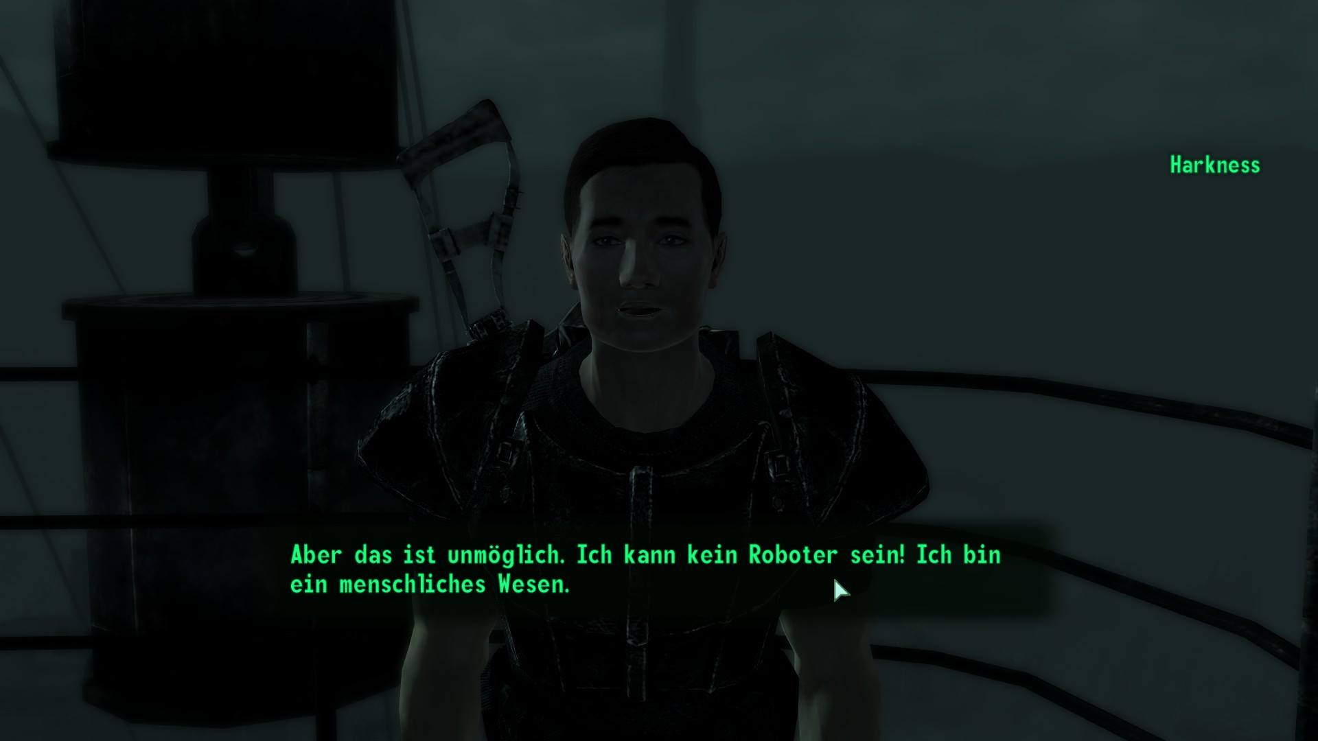 Screenshot depicting Harkness, who is also the android A3-21. Screenshot taken from Fallout 3.