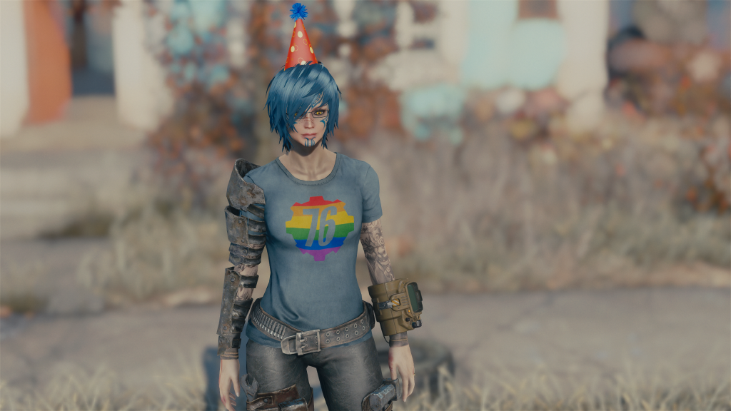 Abb. 6: „Pride 76“-Mod für Fallout 4 (2015). Entwickelt von Modderin Elianora anlässlich des Pride Month 2018 (https://www.nexusmods.com/fallout4/mods/32145)